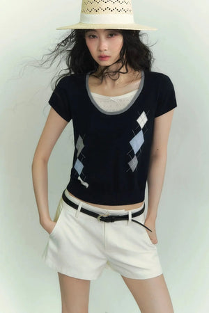 Diamond Pattern Fake Two-Piece Top