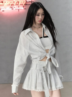 Diamond Striped Lace Panelled Set-Up