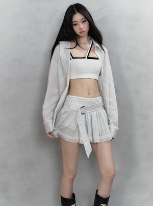 Diamond Striped Lace Panelled Set-Up