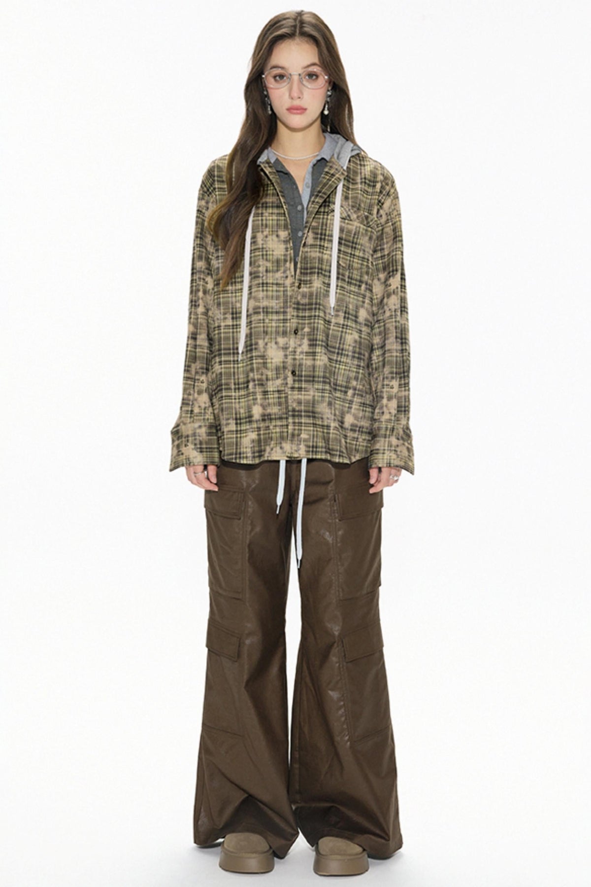 Distressed Green Plaid Shirt Jacket