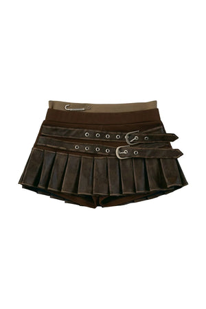 Distressed Pleated Mini Skirt