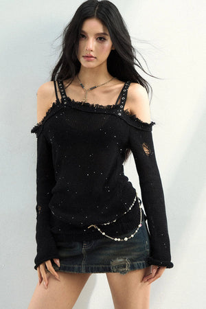 Distressed Raw Edge Knit Top