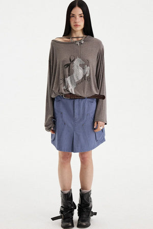 Distressed Rhinestone Off-Shoulder Top
