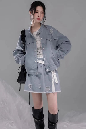 Distressed Rock Denim Jacket Set-Up