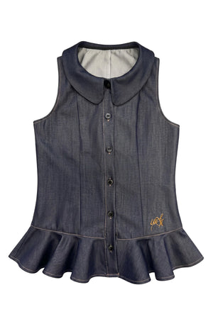 Doll Collar Faux Denim Set-Up