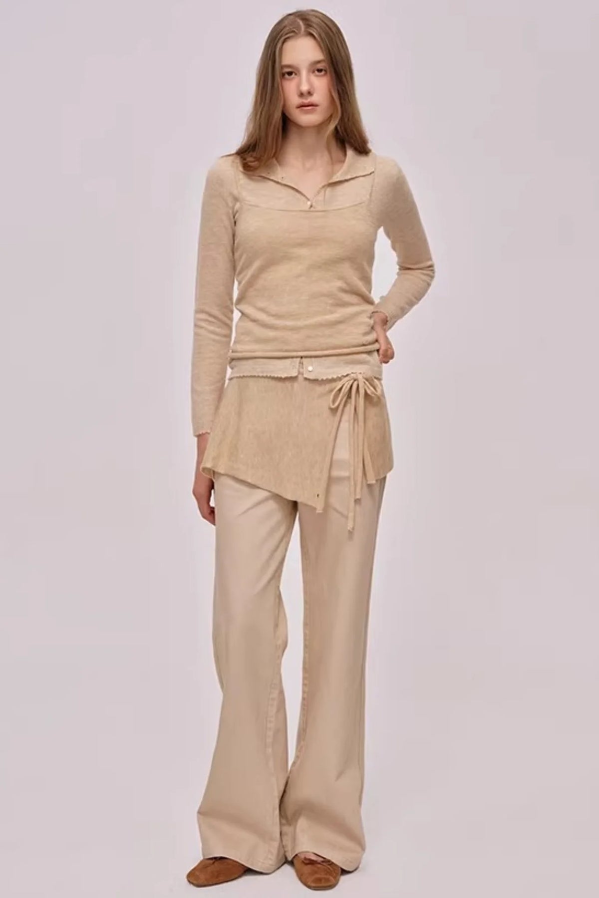Doll Collar Knitted Cardigan Set-Up