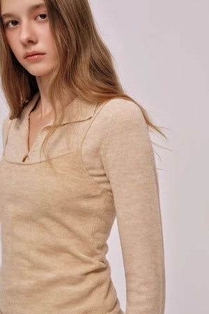 Doll Collar Knitted Cardigan Set-Up