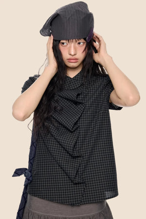 Doll Collar Plaid Blouse