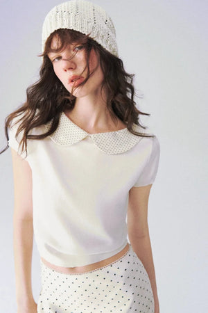 Doll Collar Short Sleeve Knit Top