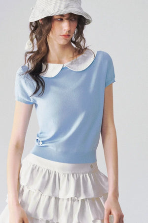 Doll Collar Short Sleeve Knit Top