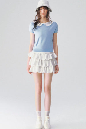 Doll Collar Short Sleeve Knit Top