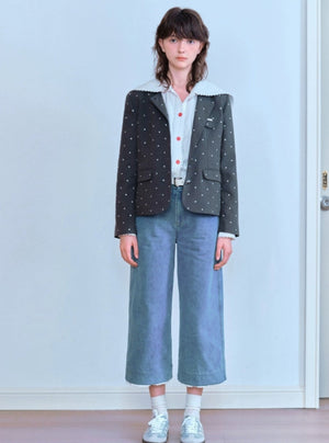 Dot Collarless Coat