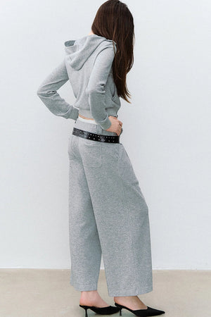 Double-Breasted Hooded Sweatshirt and Pants 3-Piece Set-Up