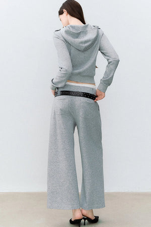 Double-Breasted Hooded Sweatshirt and Pants 3-Piece Set-Up