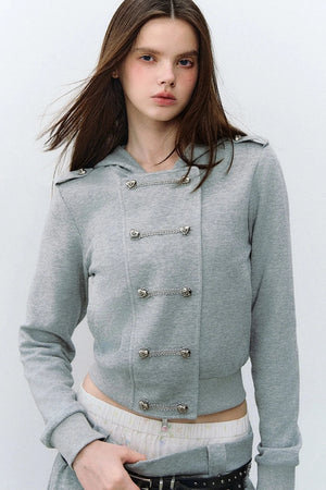 Double-Breasted Hooded Sweatshirt and Pants 3-Piece Set-Up