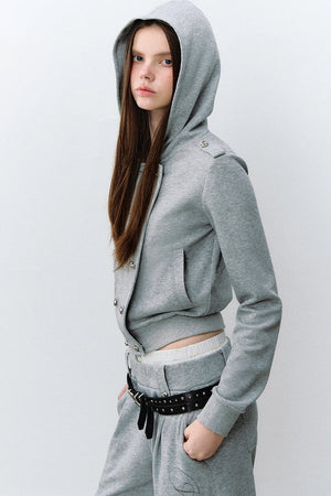 Double-Breasted Hooded Sweatshirt and Pants 3-Piece Set-Up