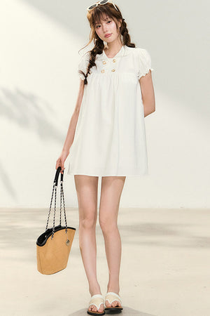Double-Breasted Puff-Sleeve Peter Pan Collar Dress