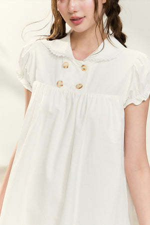 Double-Breasted Puff-Sleeve Peter Pan Collar Dress