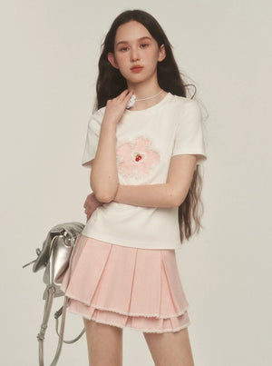 Double Lace Check Pleated Skirt