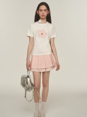 Double Lace Check Pleated Skirt