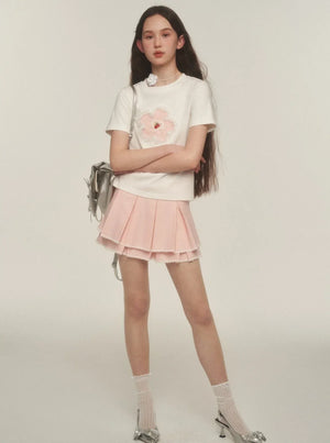 Double Lace Check Pleated Skirt
