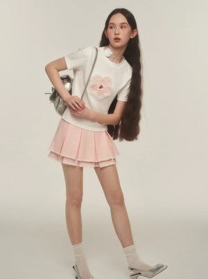Double Lace Check Pleated Skirt