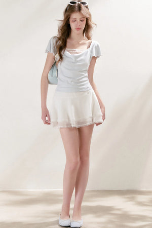Double-Layer Chiffon Lace Trim A-Line Cake Skirt