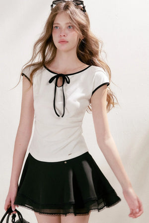 Double-Layer Chiffon Lace Trim A-Line Cake Skirt
