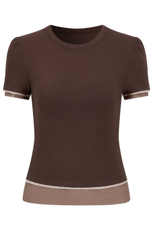 Double-Layer Patchwork Lace Trim T-Shirt