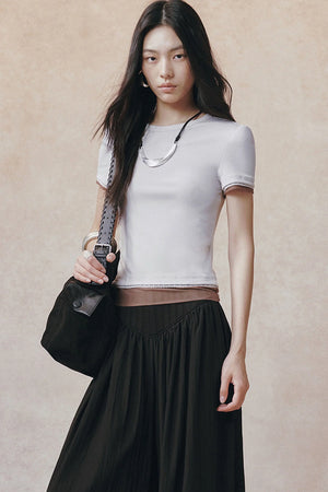 Double-Layer Patchwork Lace Trim T-Shirt