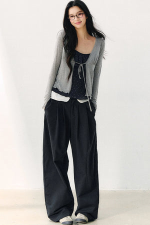 Double-Layer Ruffle Top And Cardigan Set-Up