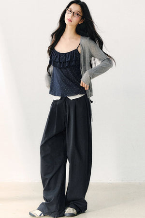 Double-Layer Ruffle Top And Cardigan Set-Up