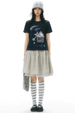 Double-Layered Puff A-Line Skirt