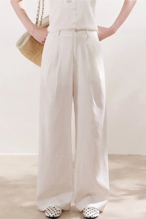 Double Pleated Wide Leg Linen Pants