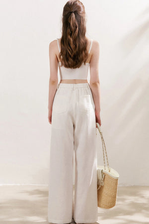 Double Pleated Wide Leg Linen Pants