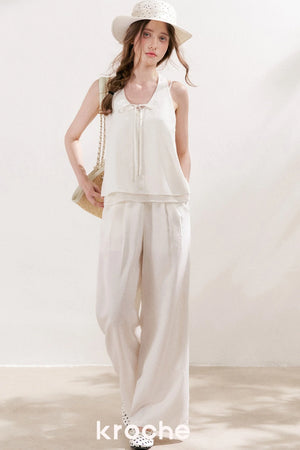 Double Pleated Wide Leg Linen Pants