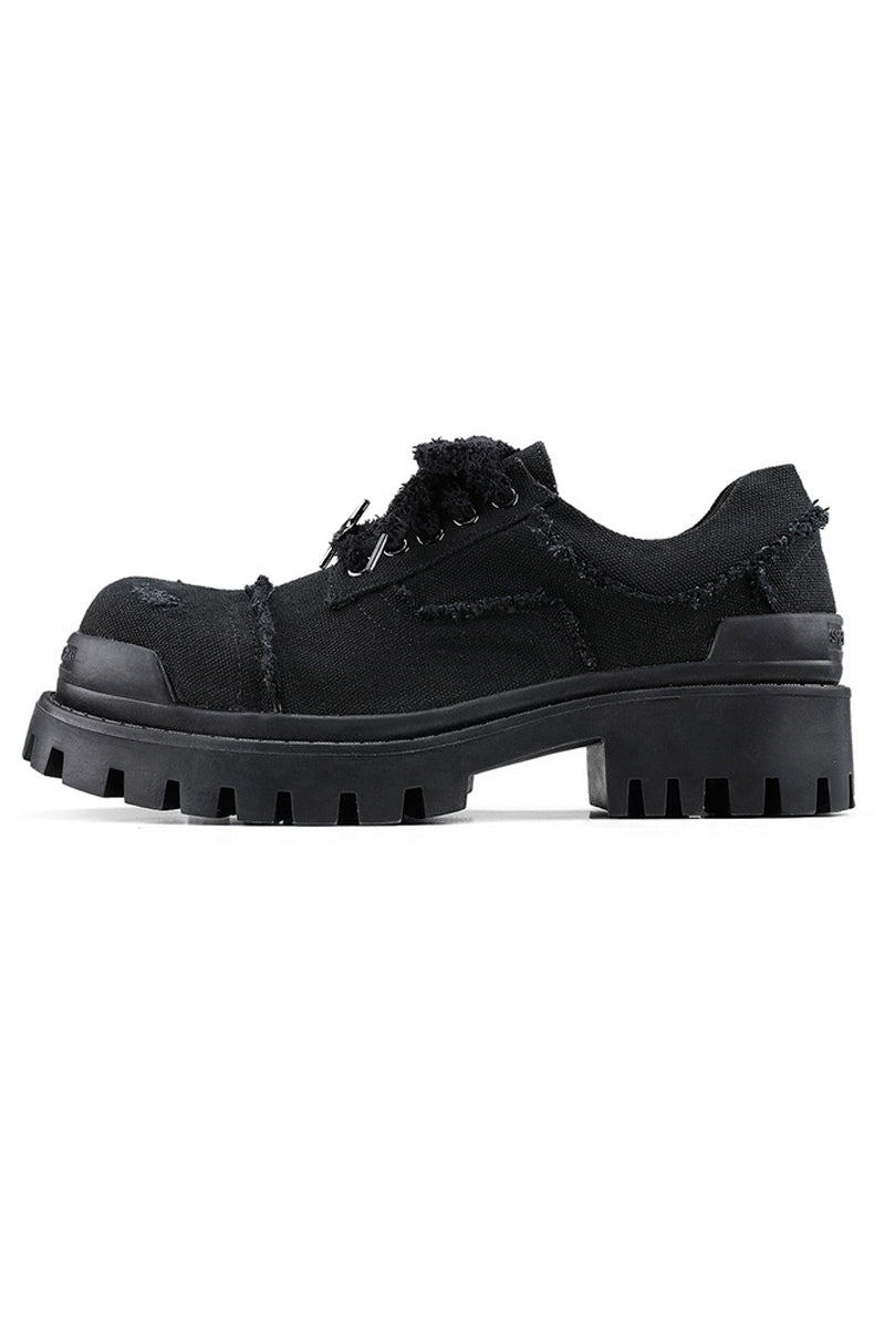 Black Distressed Canvas Platform Sneakers