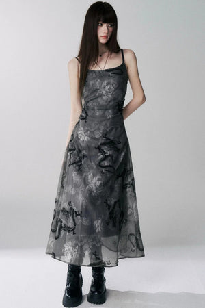 Dragon Floral Chiffon Camisole Dress