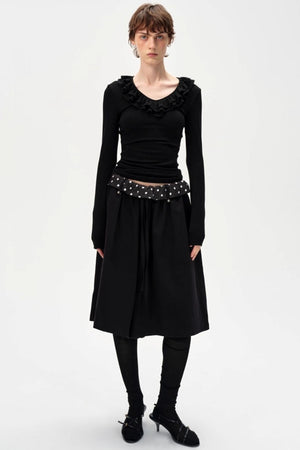 Drape Patchwork Polka Dot Waist Drawstring Skirt