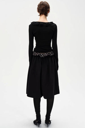 Drape Patchwork Polka Dot Waist Drawstring Skirt
