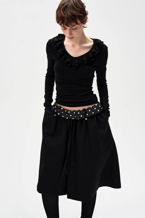 Drape Patchwork Polka Dot Waist Drawstring Skirt