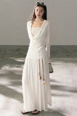 Draped Collar Lace Top Skirt Set-Up