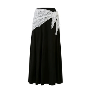 Draped Collar Lace Top Skirt Set-Up