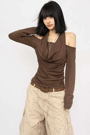 Draped Collar Off-Shoulder Top