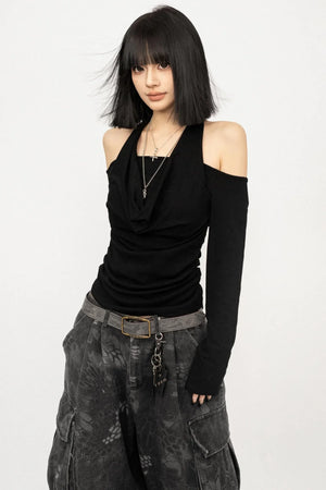 Draped Collar Off-Shoulder Top