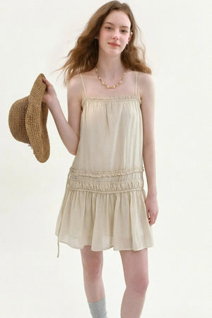 Draped Ruffle Spaghetti Dress