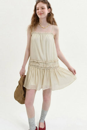 Draped Ruffle Spaghetti Dress