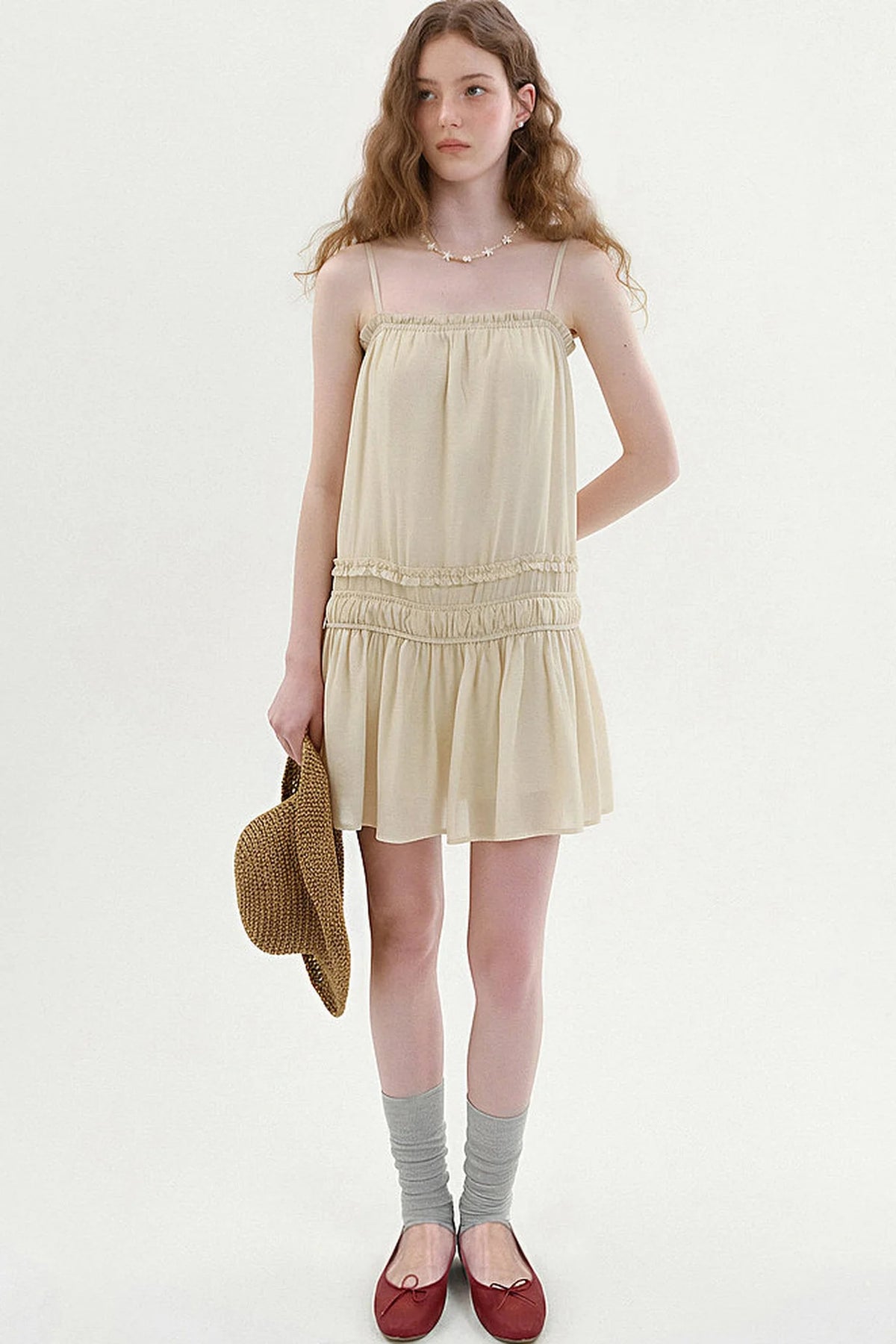 Draped Ruffle Spaghetti Dress
