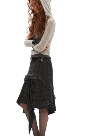 Drapey Plaid Asymmetrical Skirt