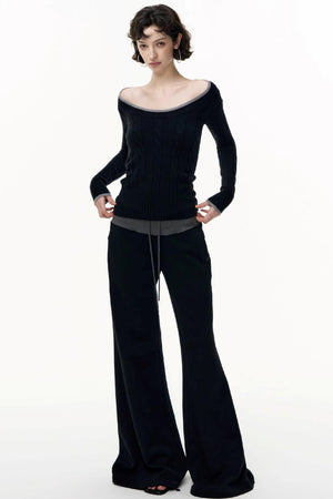 Drawstring Cotton Flared Sweatshirt Slacks